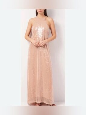 Zara Sequin Maxi Open Back Pink dress size M